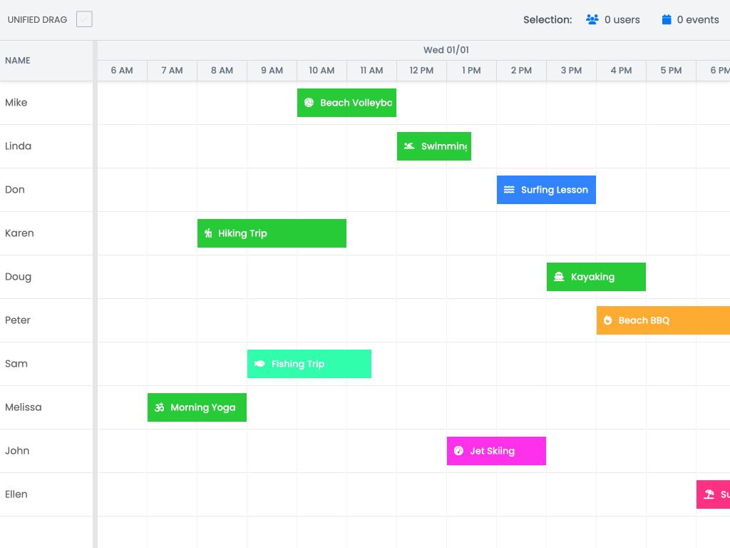 Drag selection mode - Click and drag to select multiple events easily