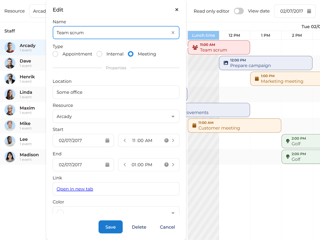 Event editor customization