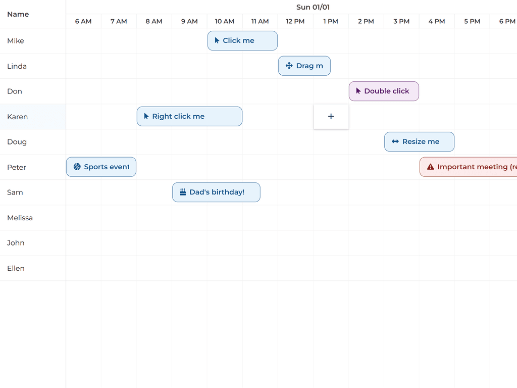 Schedule hover widgets