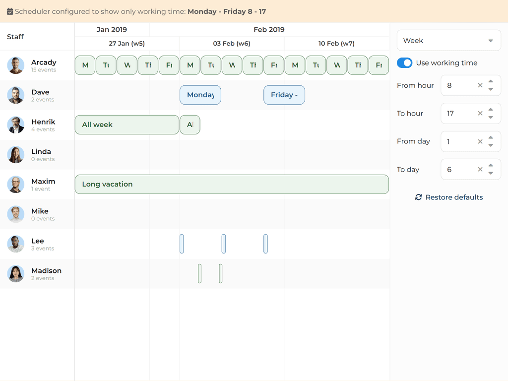 Working hours & days