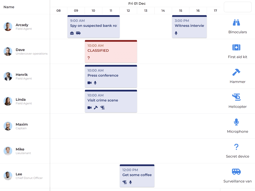 Drag drop objects onto tasks