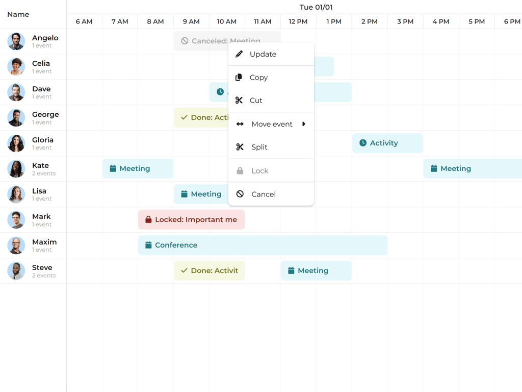 Event menu customization