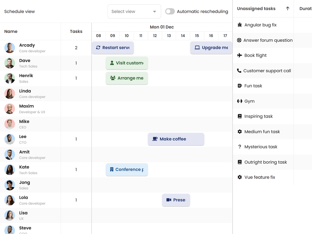 Drag tasks from grid