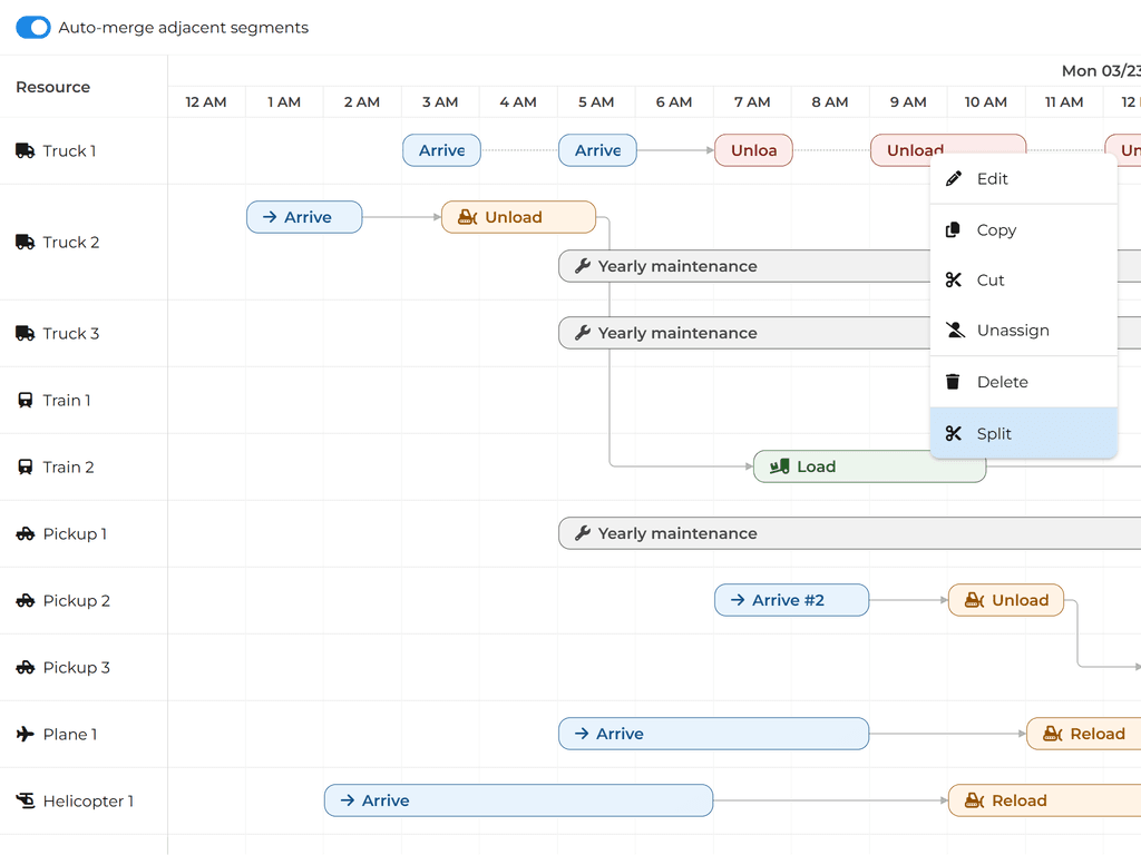 Split events with drag-n-drop support