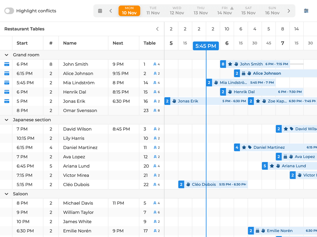 Restaurant scheduler