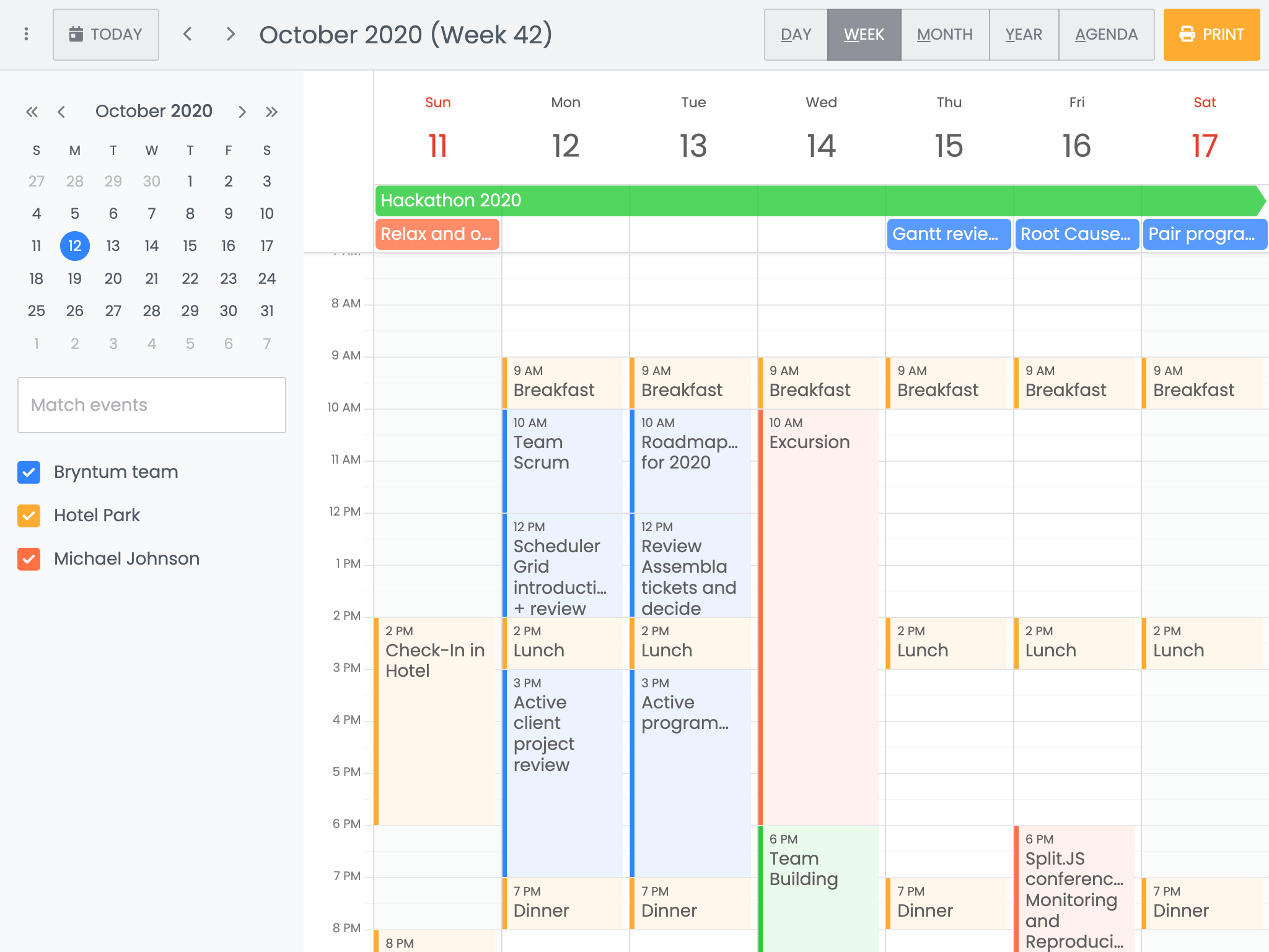 Bryntum Calendar Print demo