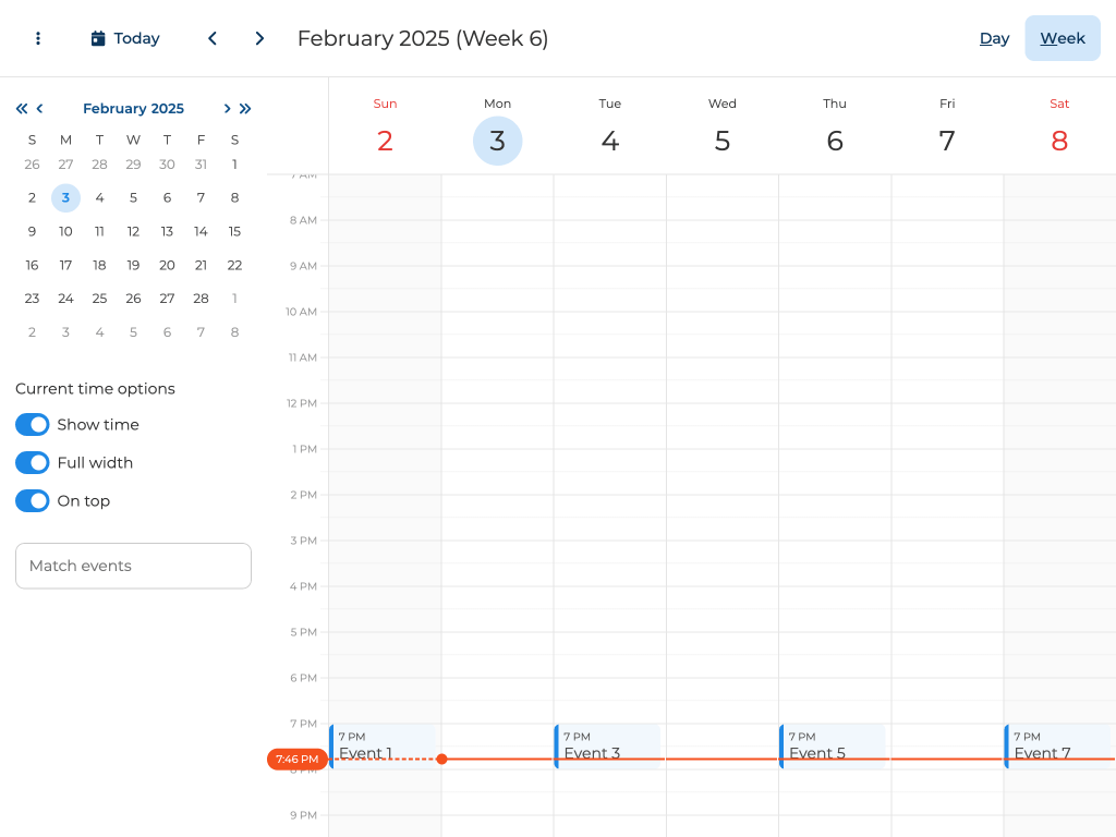 Show the current time line in different ways