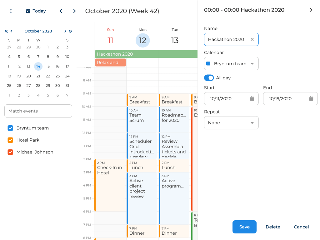 Docked event editor
