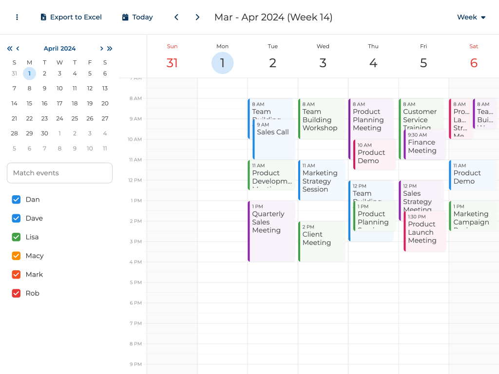 Exporting events to Excel