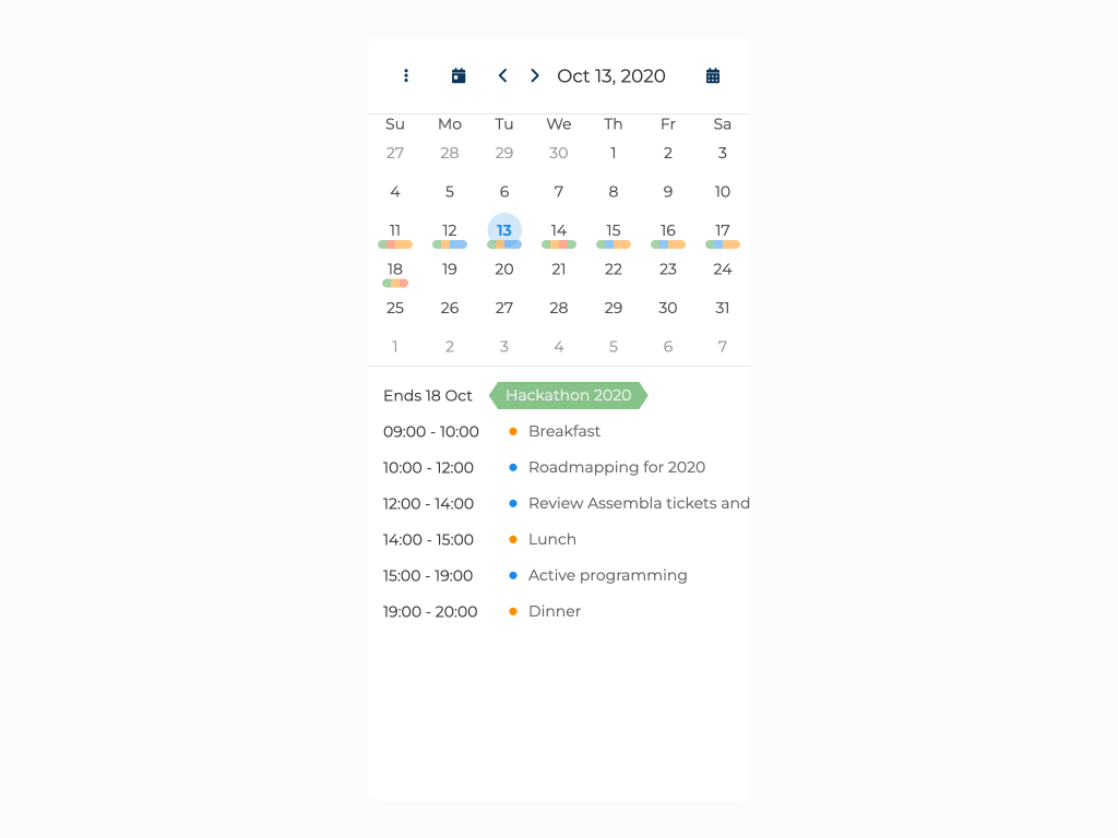 Show a compact month view suitable for phone sized displays