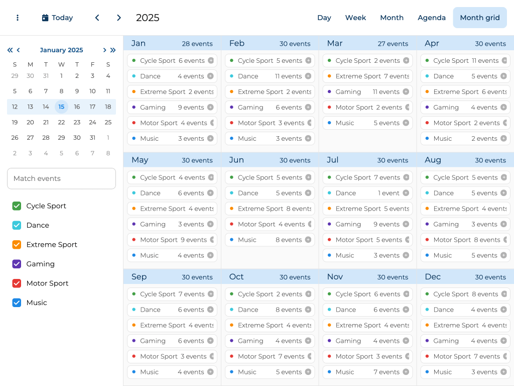 Year month grid view