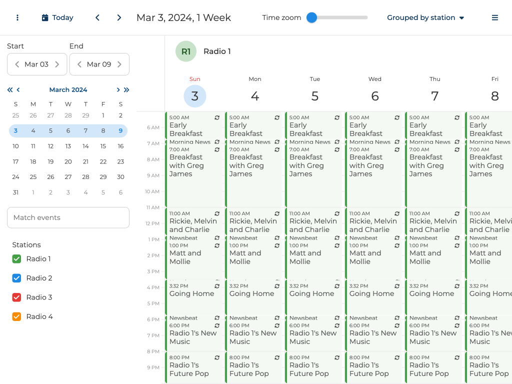 Radio broadcast scheduling UI