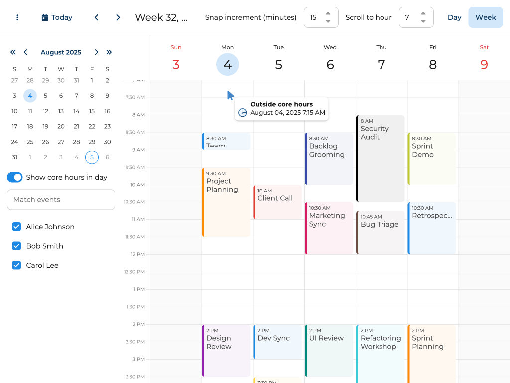 Configuring visible hours
