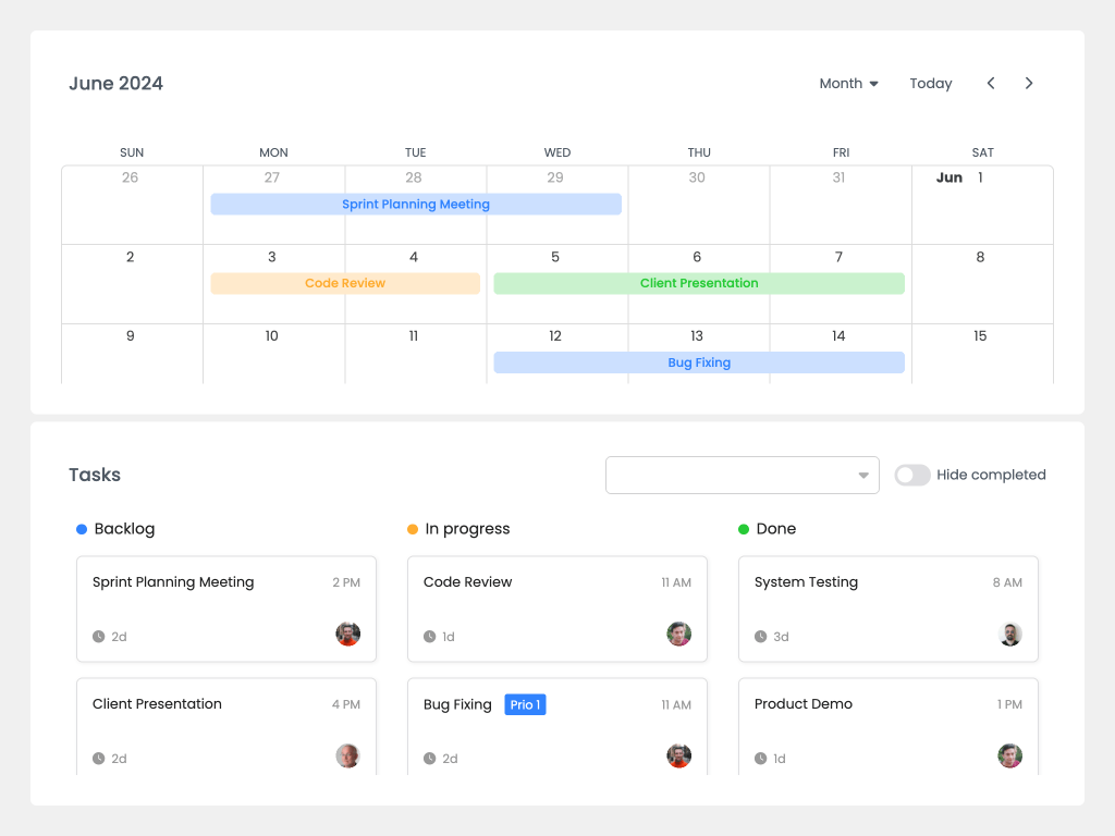 Calendar + Taskboard integration - This example shows a Taskboard view of Calendar data