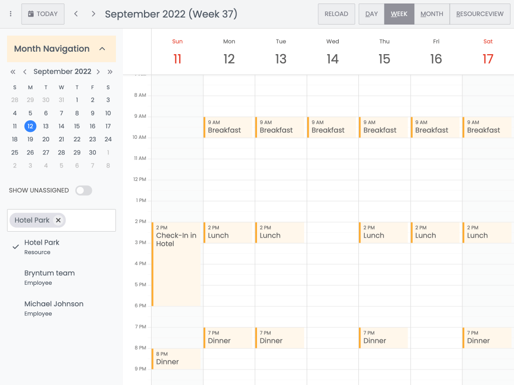 Customized resource filtering - This example shows how filtering resources can be customized for any UX.<p>It also illustrates the <code>showAllDayHeader</code> config