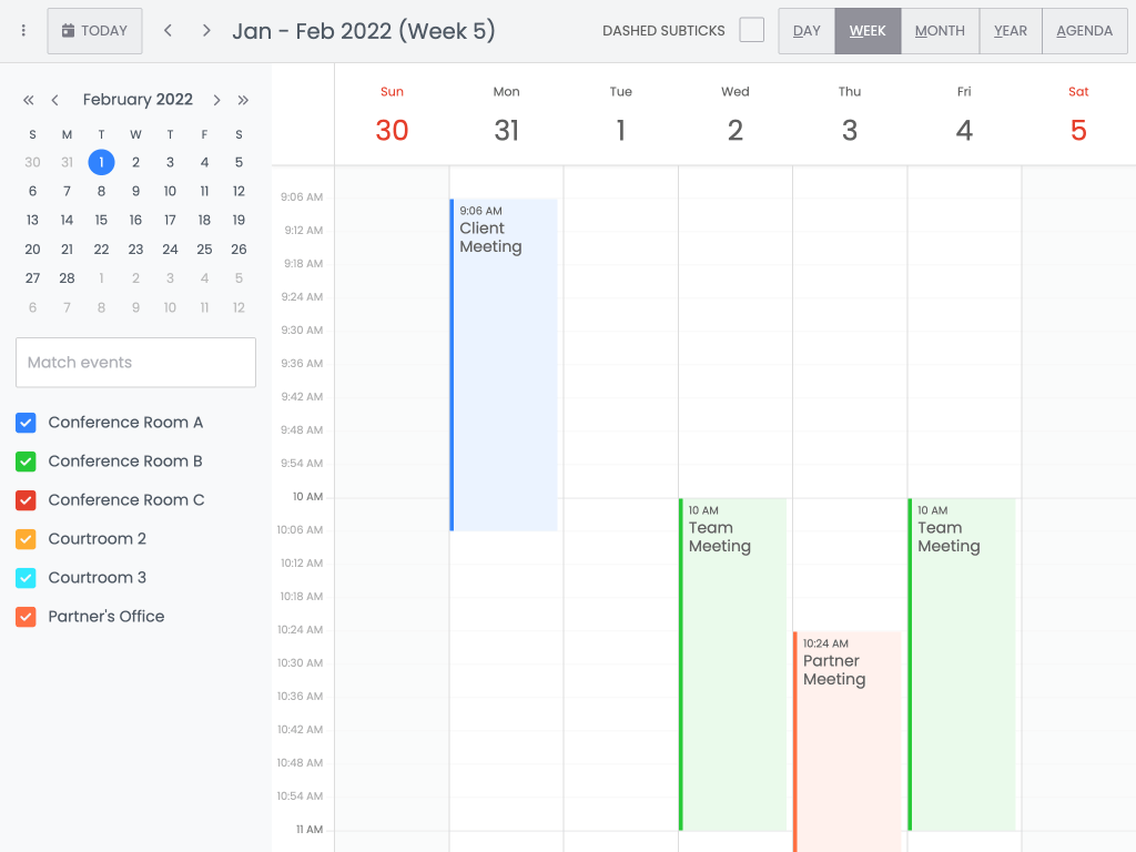 Timeaxis ticks demo - This example shows a DayView time axis split into six minute ticks