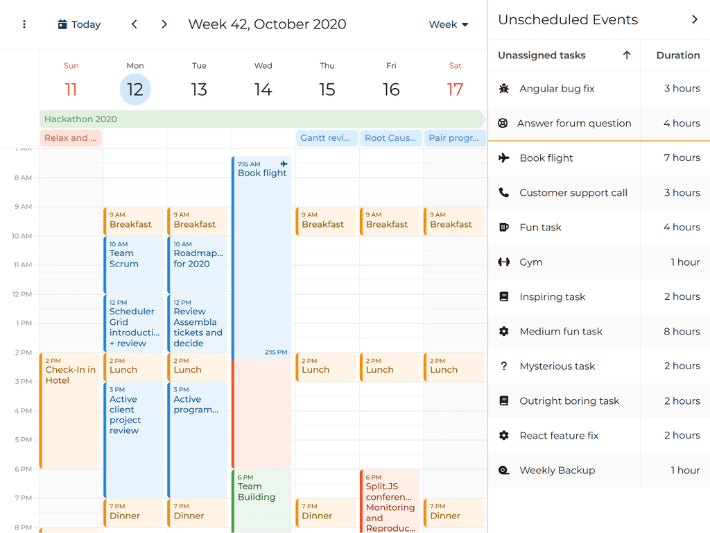 Drag events from external grid