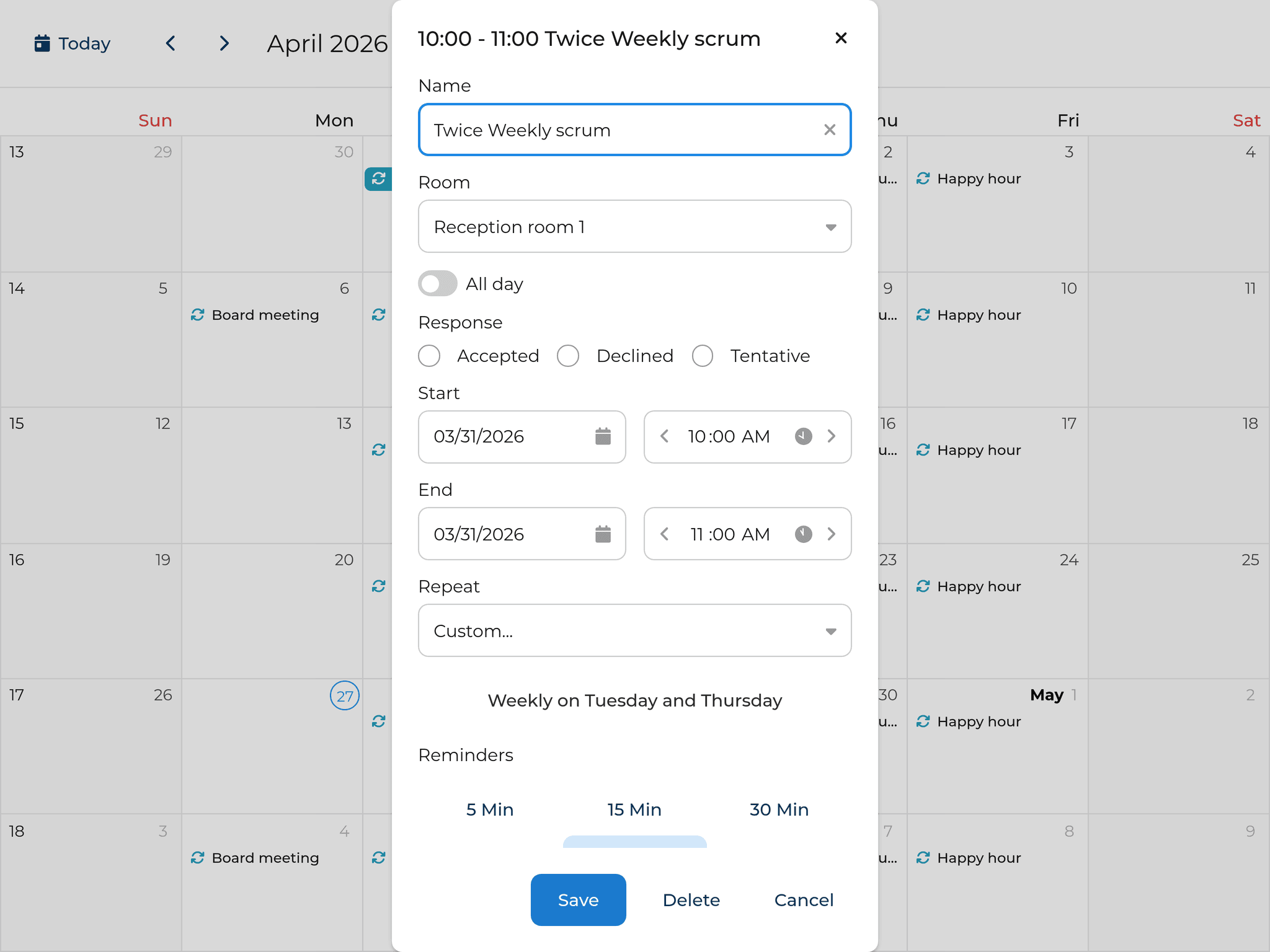 Bryntum Calendar - Customized event editor
