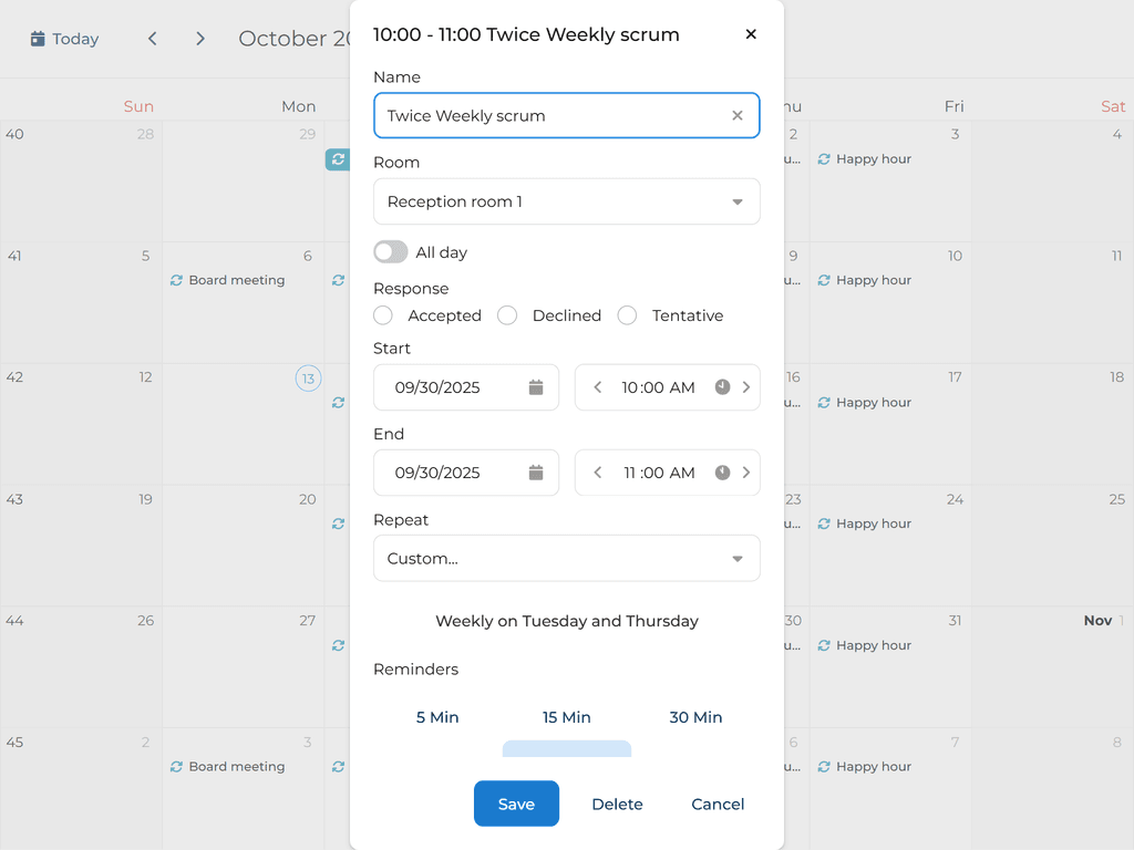 Customized event editor
