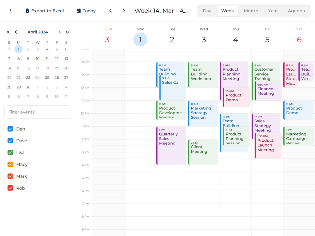 Exporting events to Excel