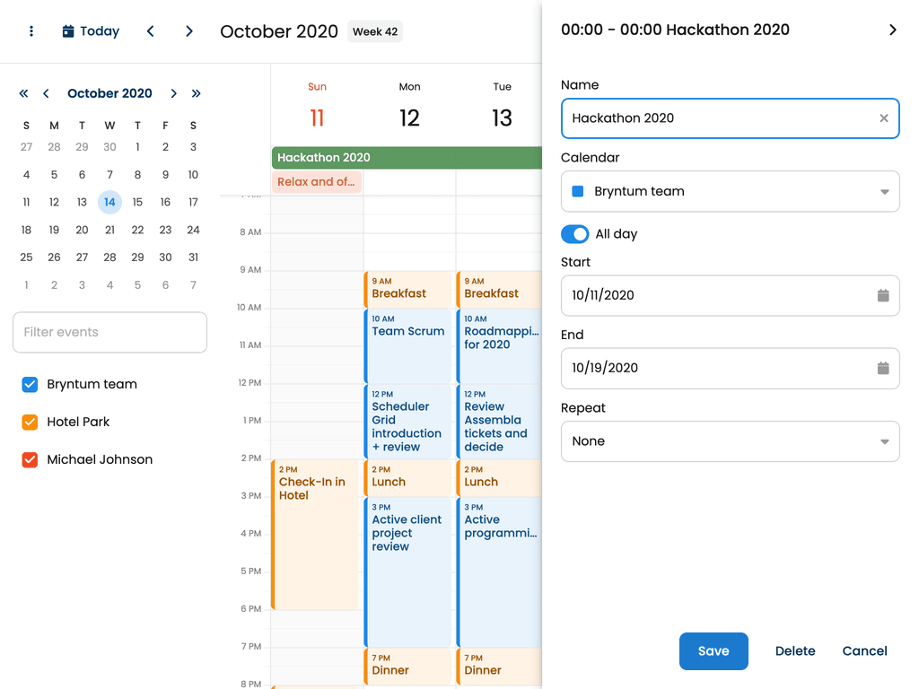 Docked event editor