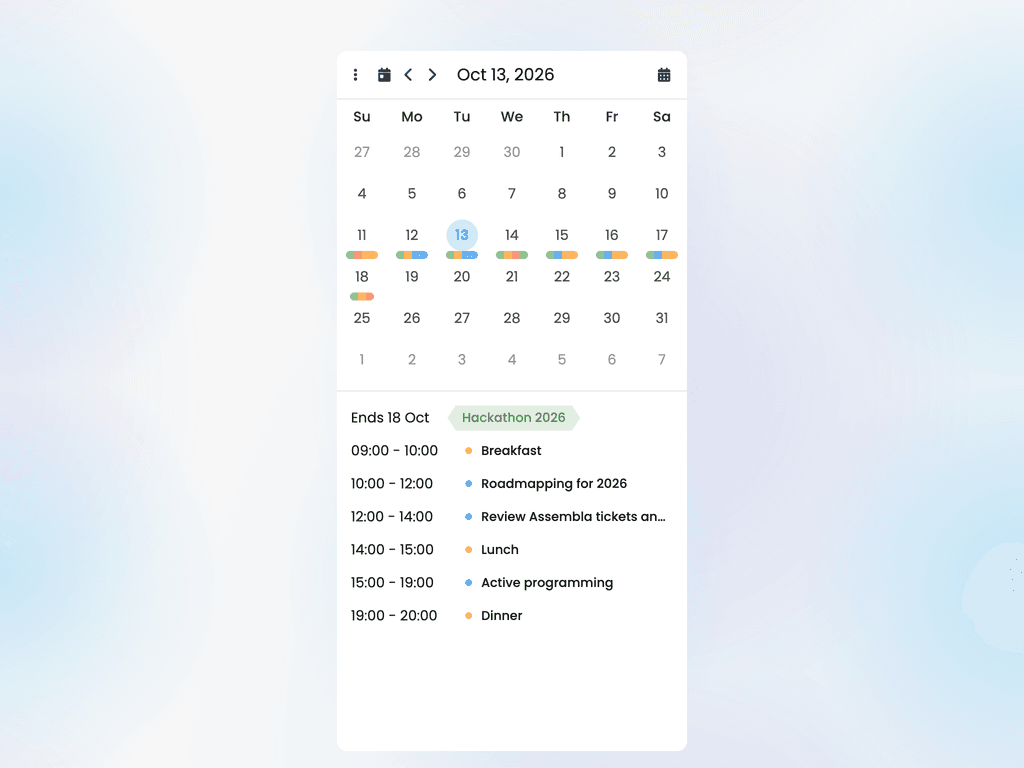 Show a compact month view suitable for phone sized displays