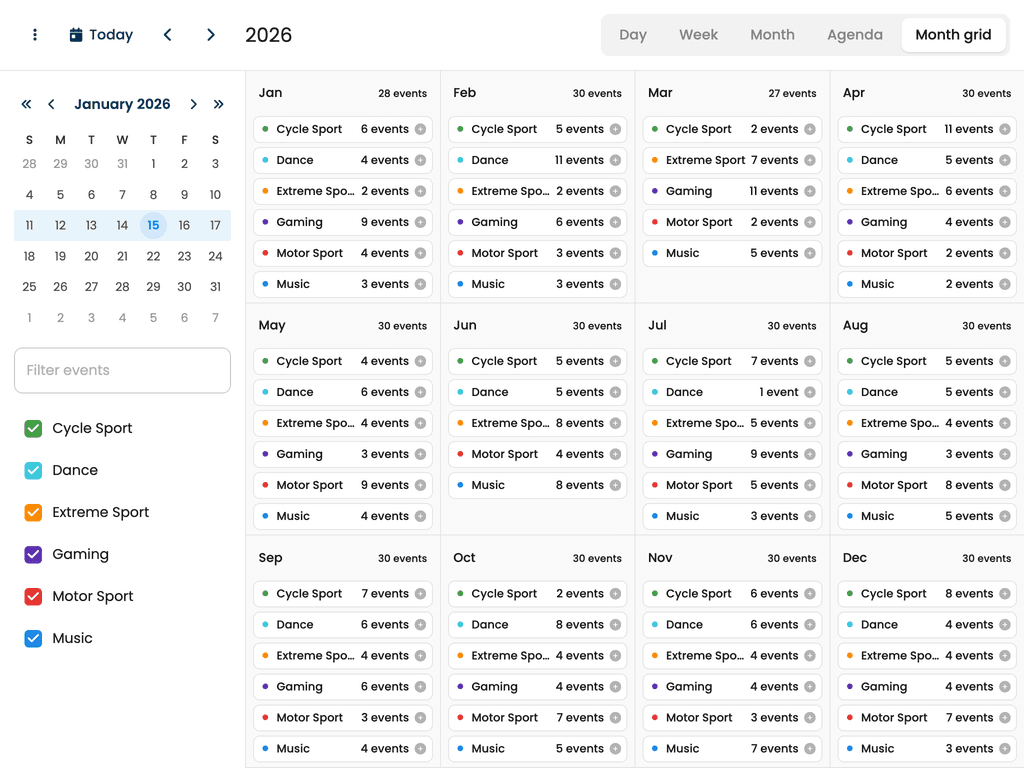 Year month grid view