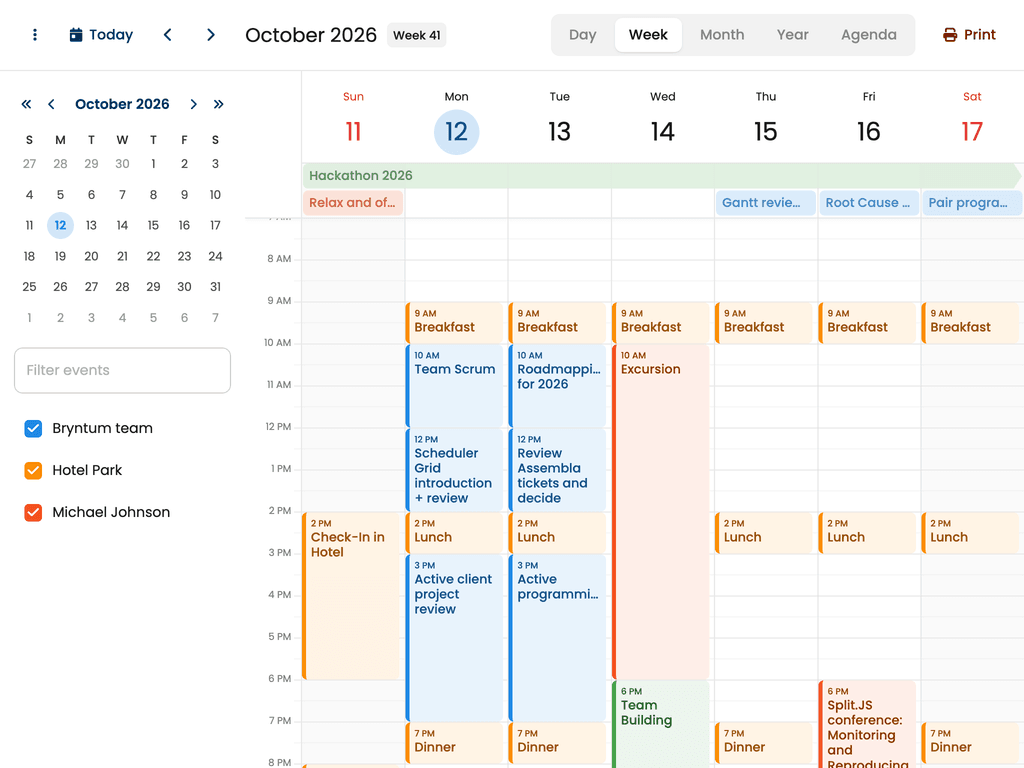 Calendar print feature