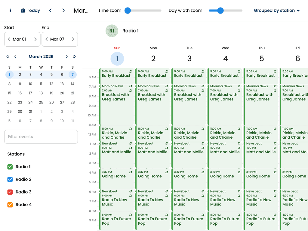 Radio broadcast scheduling UI