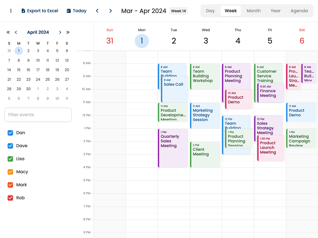 Exporting events to Excel