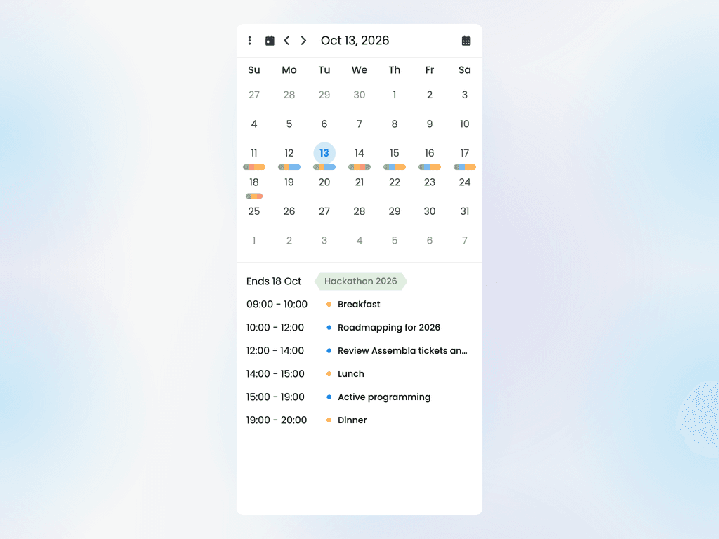Show a compact month view suitable for phone sized displays