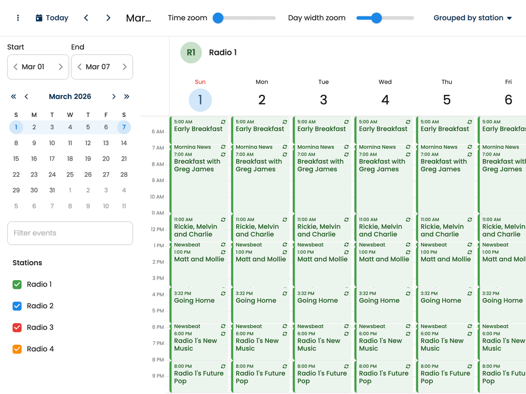 Radio broadcast scheduling UI