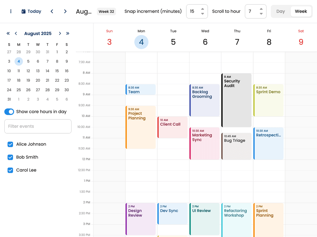 Configuring visible hours