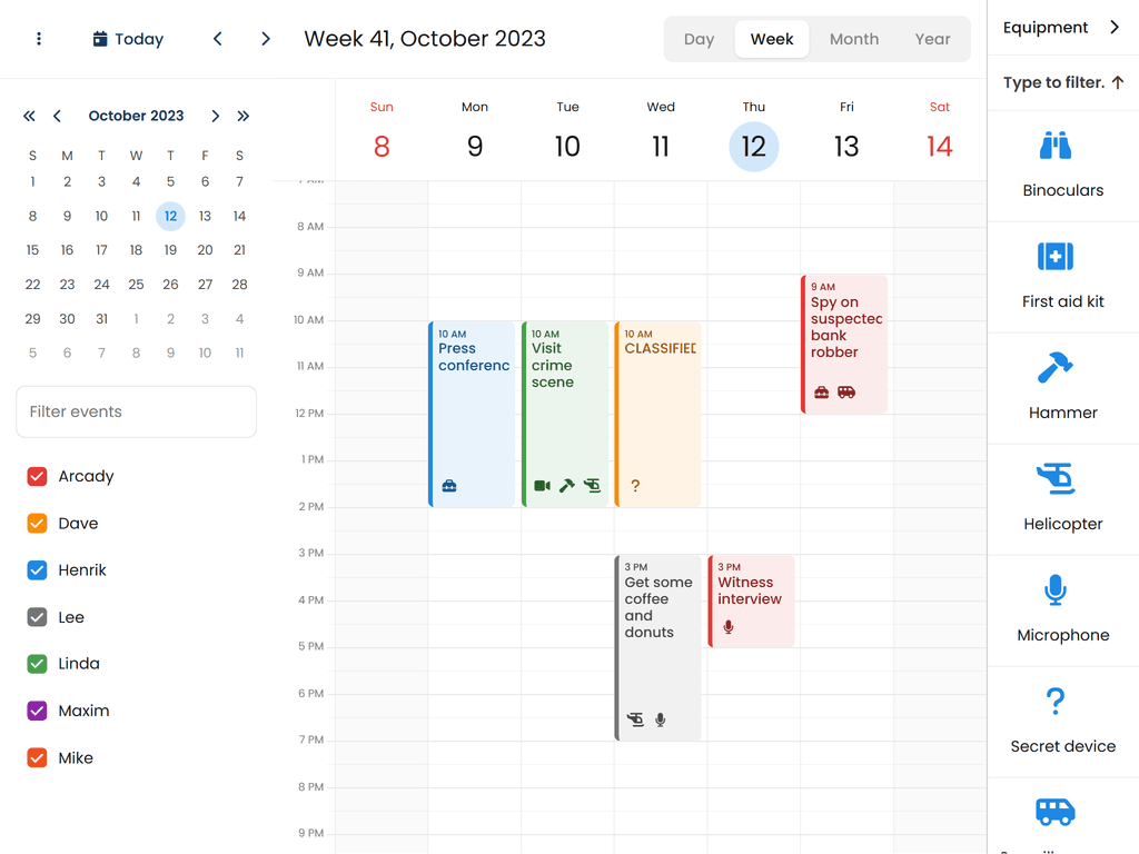 Drag equipment from external grid onto tasks