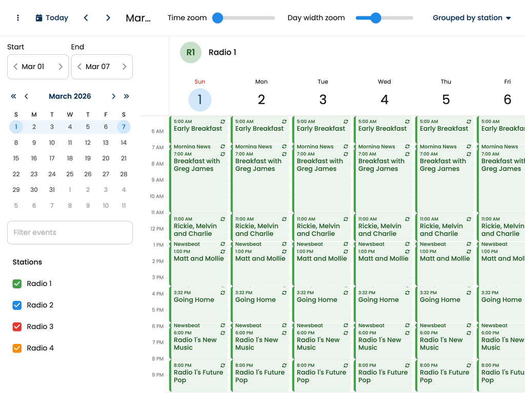 Radio broadcast scheduling UI