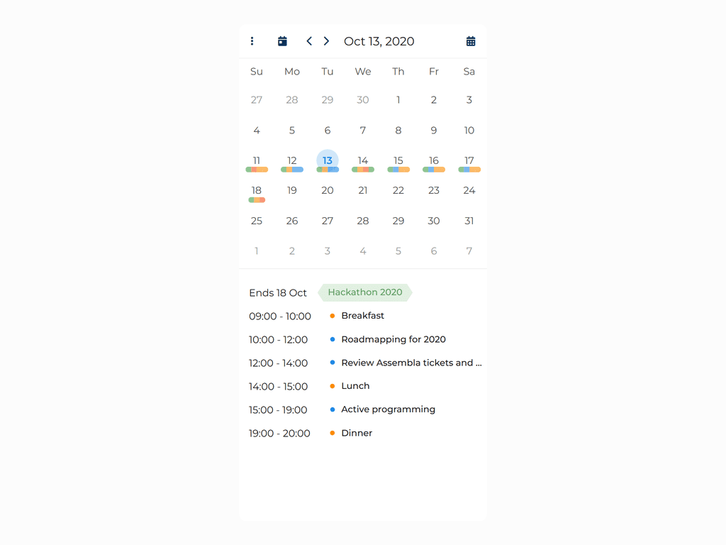 Show a compact month view suitable for phone sized displays
