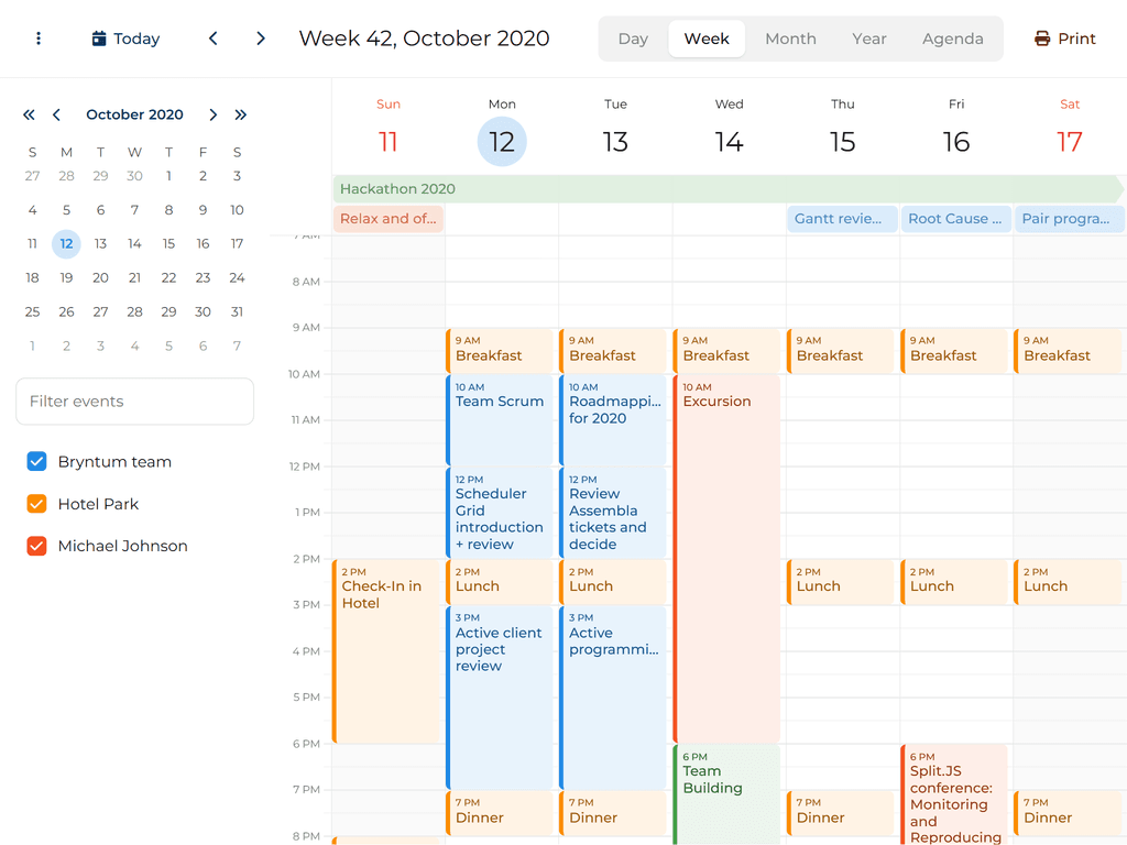 Calendar print feature