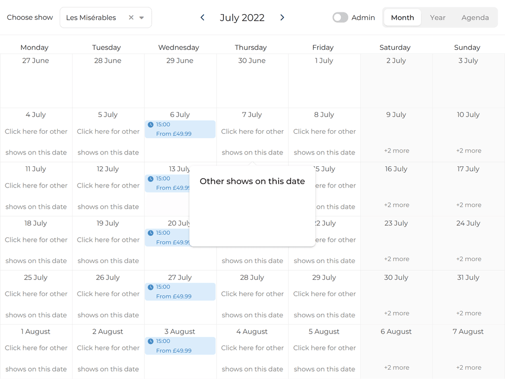 Show booking and scheduling UI