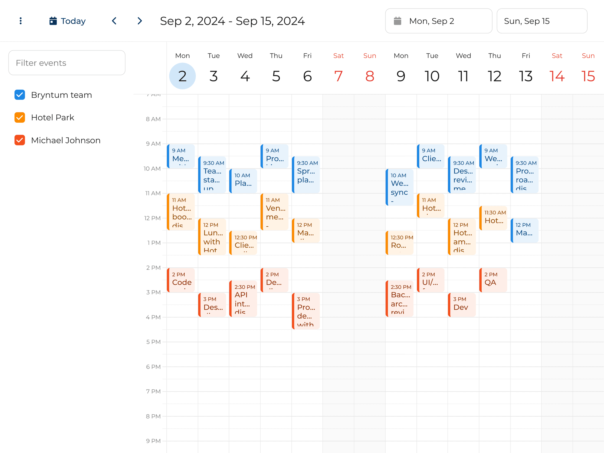 Bryntum Calendar - Day range demo