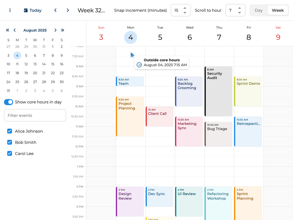 Configuring visible hours