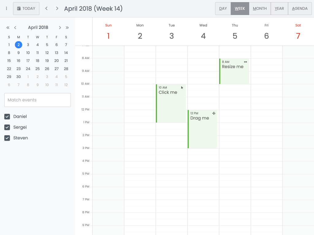 Web Components demo - This example shows how to use the Custom elements version of the Calendar