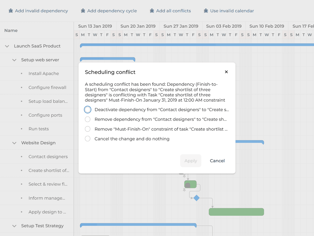 Scheduling conflict resolution popup