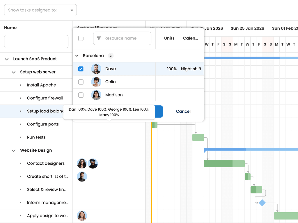 Customizing the resource assignment picker