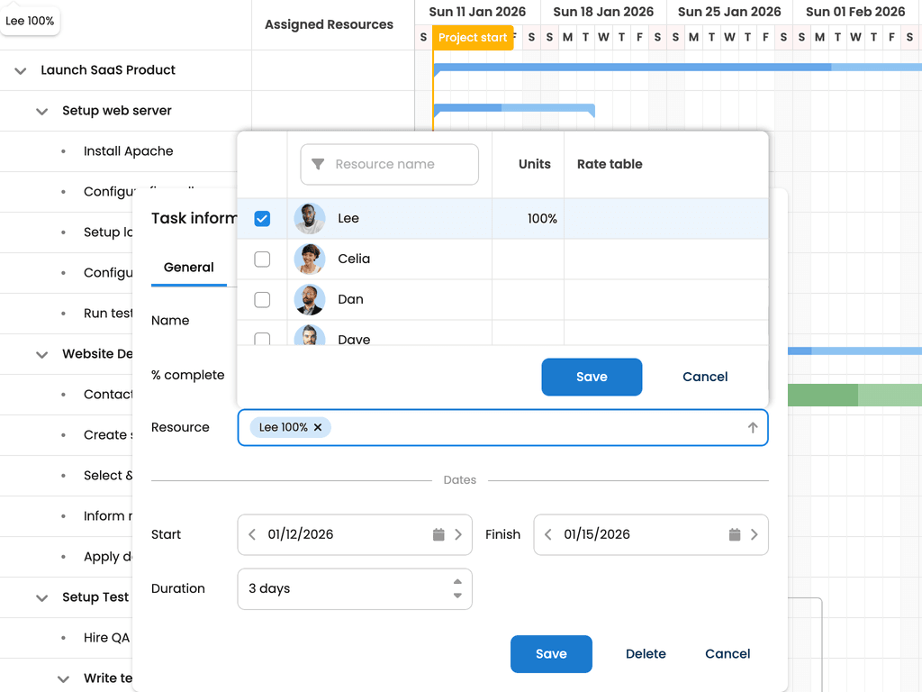 Customized UI to support single resource assignment