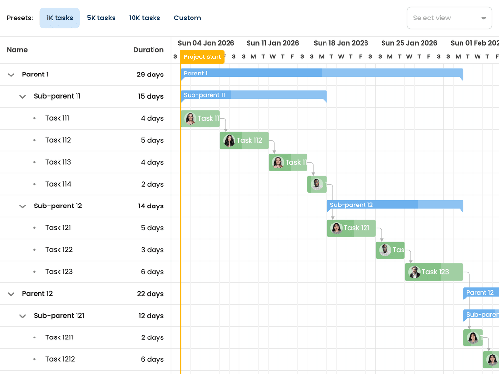 Big data set with JSX task renderer