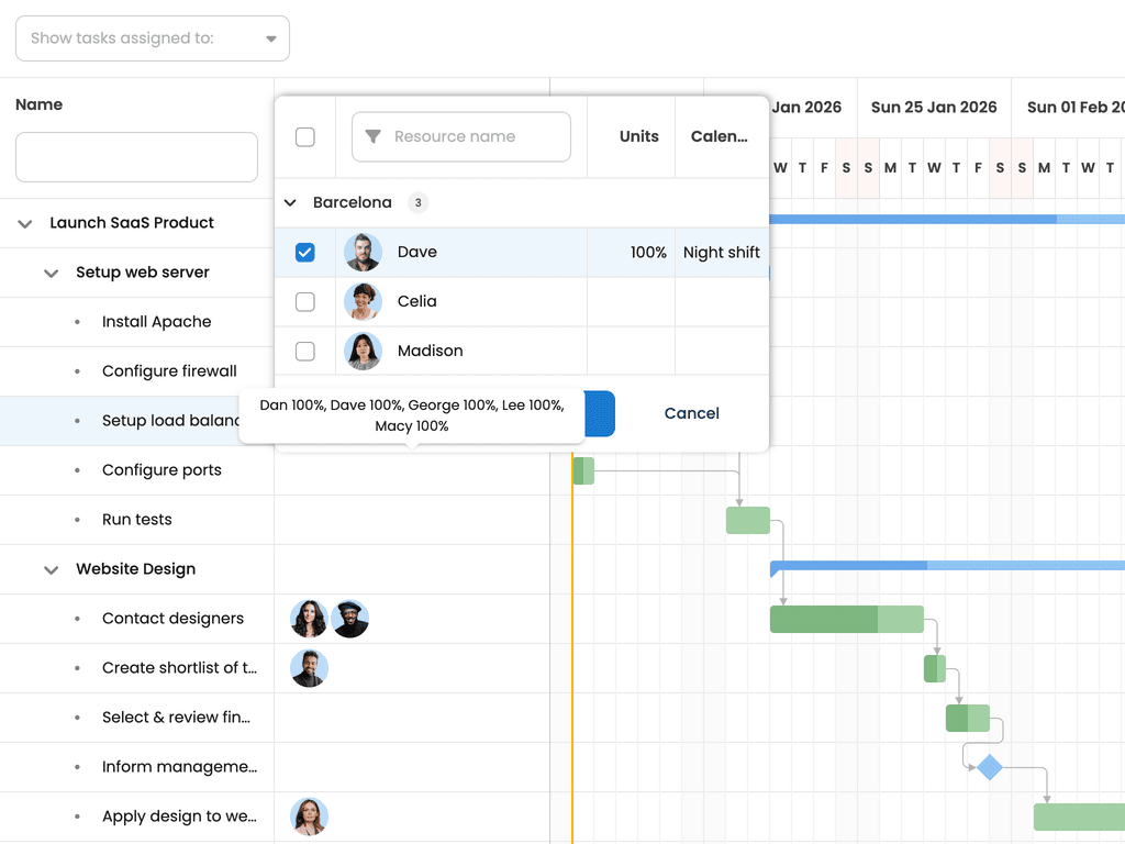 Customizing the resource assignment picker