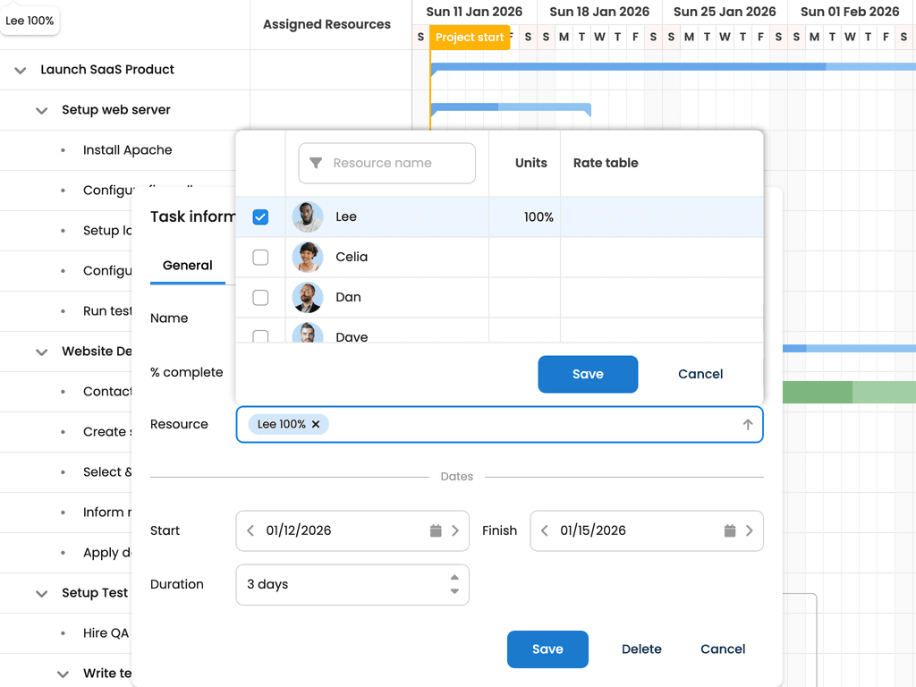 Customized UI to support single resource assignment