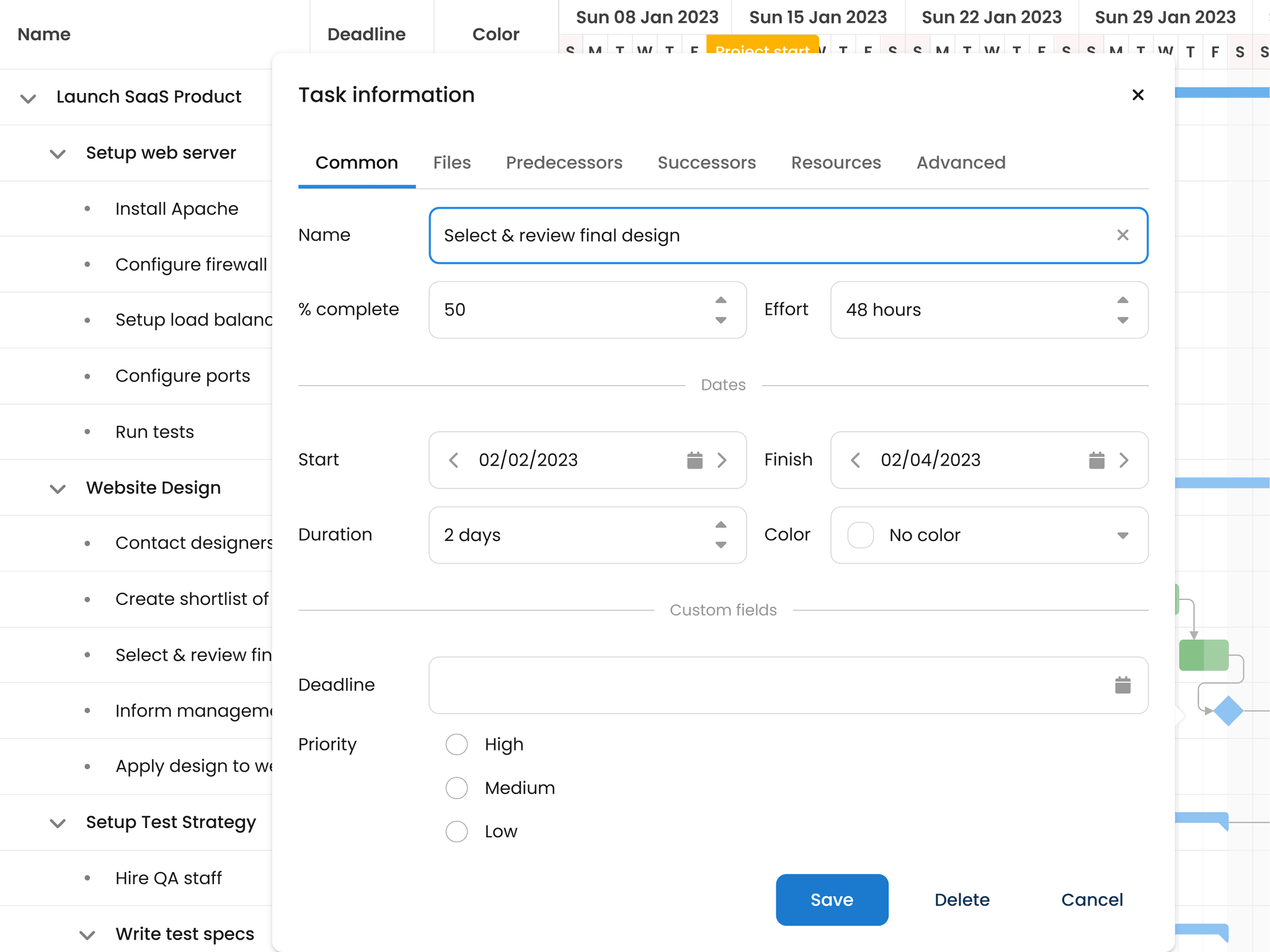 Bryntum Gantt - Task editor customization demo (React)