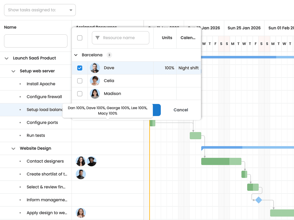 Customizing the resource assignment picker