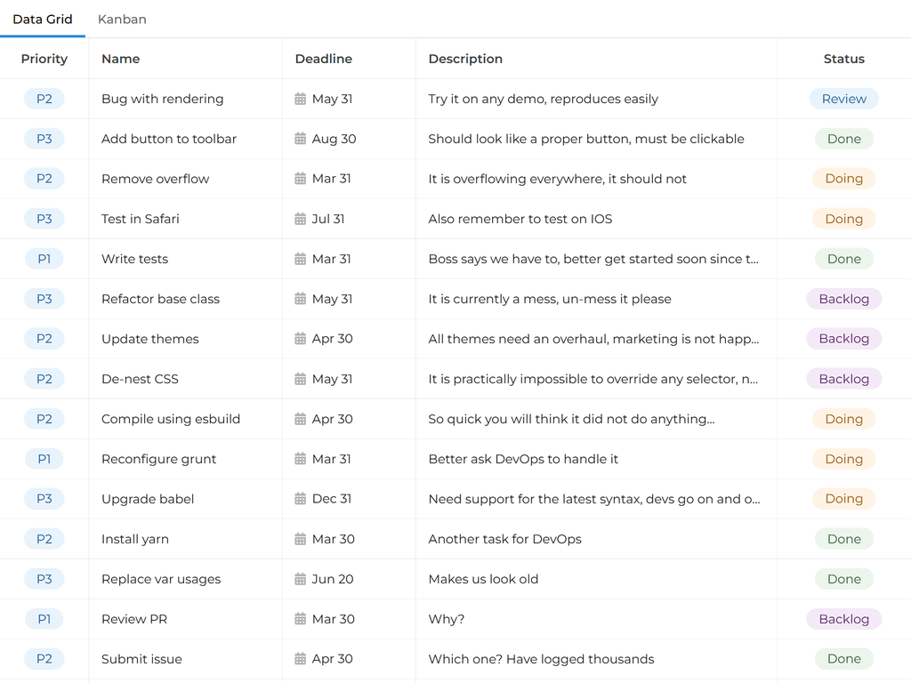 Grid + TaskBoard combo